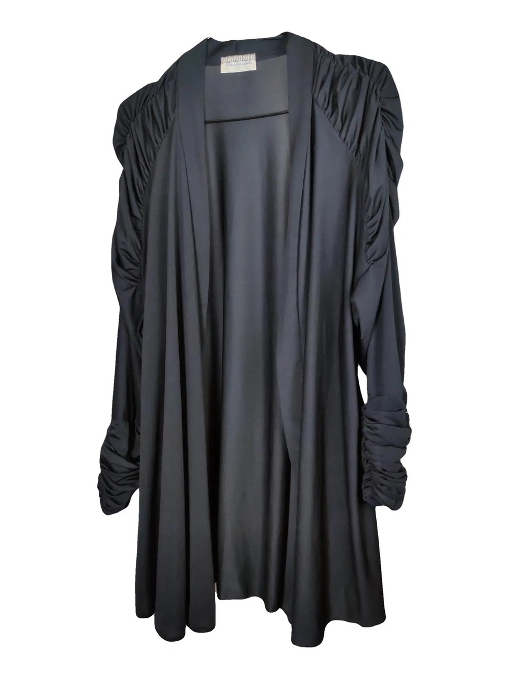 Vintage Oscar De La Renta Ruched Black Open Lounge Cardigan Top